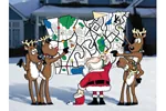 This yard art pattern features two reindeer holding up a large map for Santa