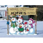 Fun winter-themed yard art pattern with snowman family holding sign