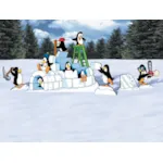 Winter themed penguin fun pattern with multiple penguin and an igloo