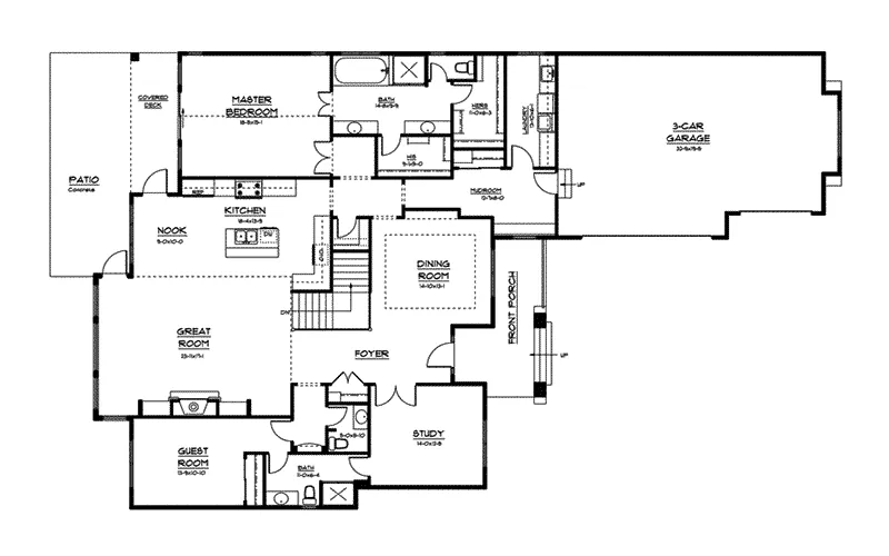 Arts & Crafts House Plan First Floor - McKinney Ranch Home 101D-0004 - Shop House Plans and More
