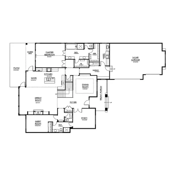 Ranch House Plan First Floor - McKinney Ranch Home 101D-0004 - Shop House Plans and More