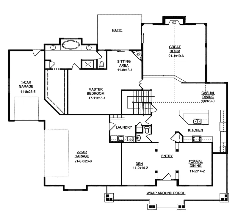 Bungalow House Plan First Floor - Femme Osage Craftsman Home 101D-0020 - Search House Plans and More