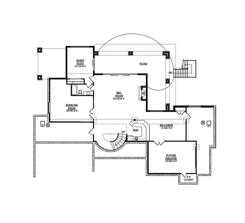 Arts & Crafts House Plan Lower Level Floor - La Madera Mediterranean Home 101D-0021 - Shop House Plans and More