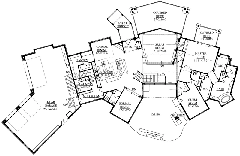 Rustic House Plan First Floor - Douglas Cliff Rustic Home 101D-0026 - Search House Plans and More
