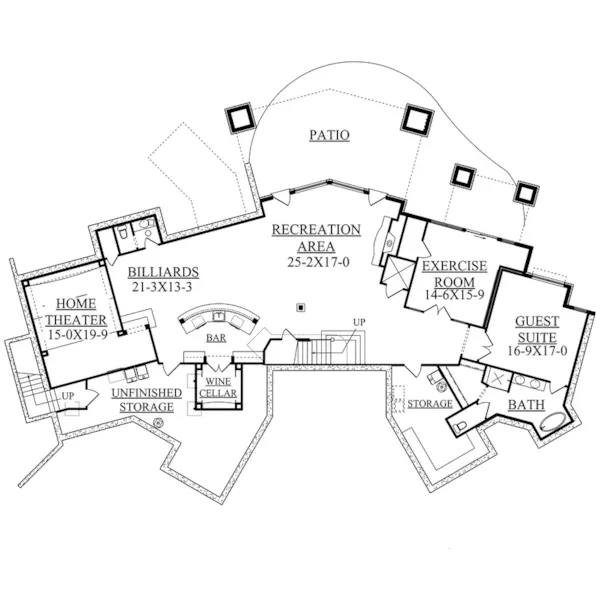 Rustic House Plan Lower Level Floor - Douglas Cliff Rustic Home 101D-0026 - Search House Plans and More