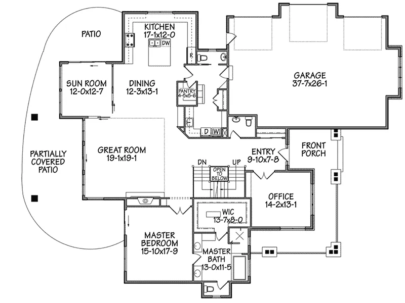 Mountain House Plan First Floor - Walker Path Rustic Home 101D-0035 - Shop House Plans and More