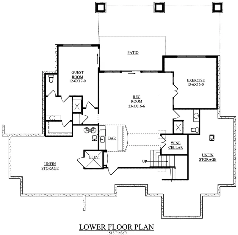 Craftsman House Plan Lower Level Floor - Wolfe Trail Craftsman Home 101D-0037 - Shop House Plans and More
