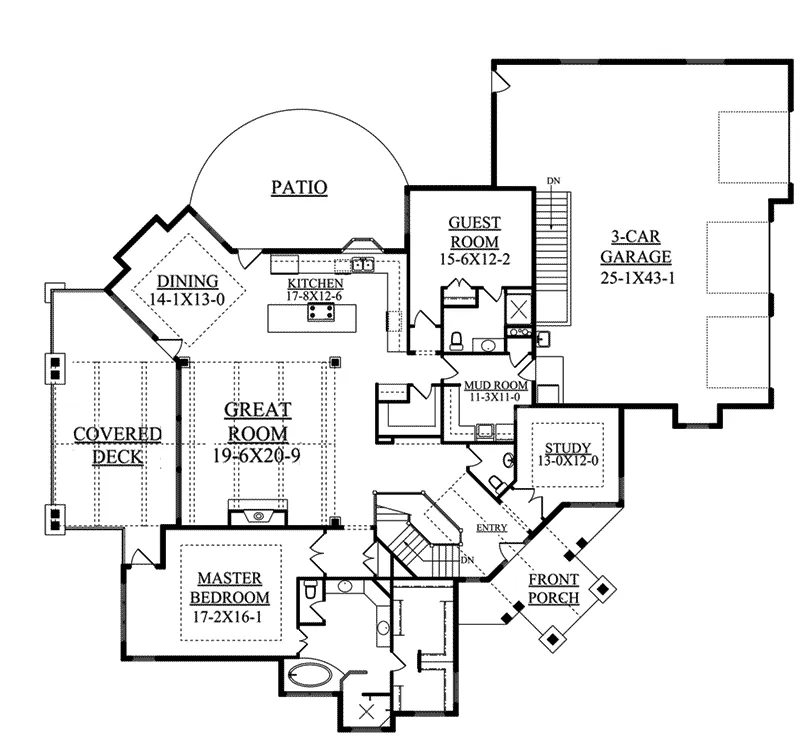 Ranch House Plan First Floor - Novak Lake Rustic Home 101D-0038 - Shop House Plans and More