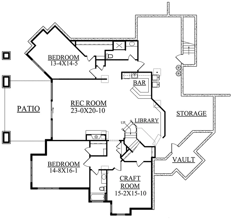 Craftsman House Plan Lower Level Floor - Novak Lake Rustic Home 101D-0038 - Shop House Plans and More