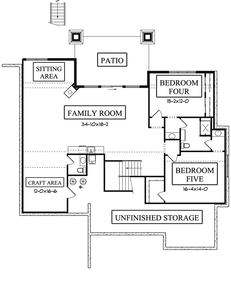 Craftsman House Plan Lower Level Floor - Gannon Bay Craftsman Home 101D-0047 - Search House Plans and More