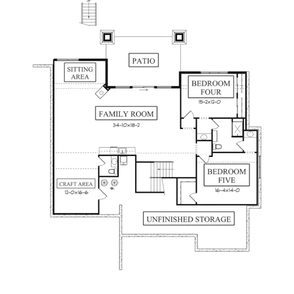 Arts & Crafts House Plan Lower Level Floor - Gannon Bay Craftsman Home 101D-0047 - Search House Plans and More