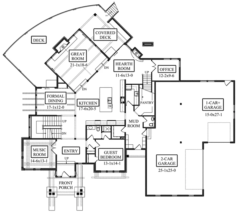 Arts & Crafts House Plan First Floor - Tucci Modern Prairie Home 101D-0054 - Shop House Plans and More