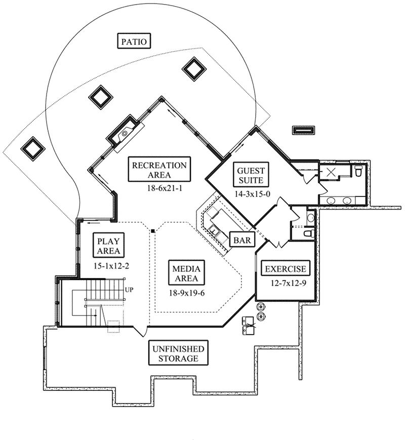 Arts & Crafts House Plan Lower Level Floor - Tucci Modern Prairie Home 101D-0054 - Shop House Plans and More