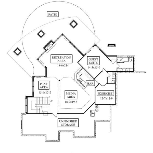 Prairie House Plan Lower Level Floor - Tucci Modern Prairie Home 101D-0054 - Shop House Plans and More