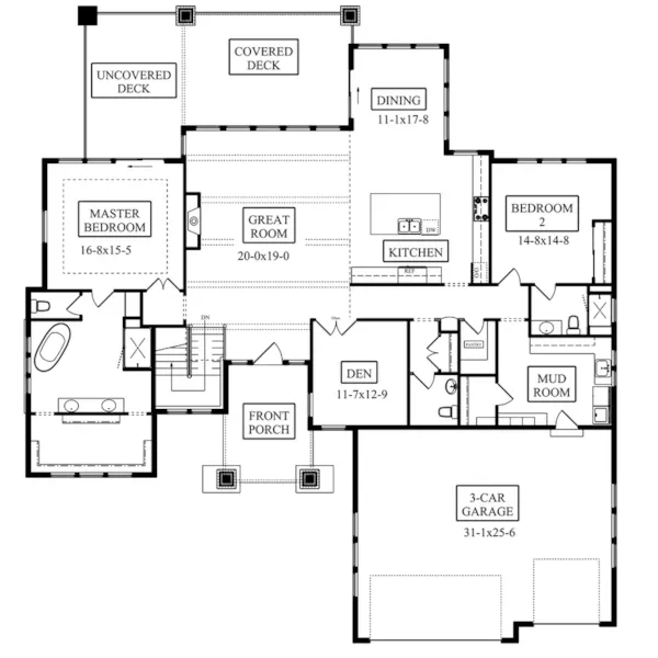 Traditional House Plan First Floor - Kincaid Modern Prairie Home 101D-0056 - Search House Plans and More