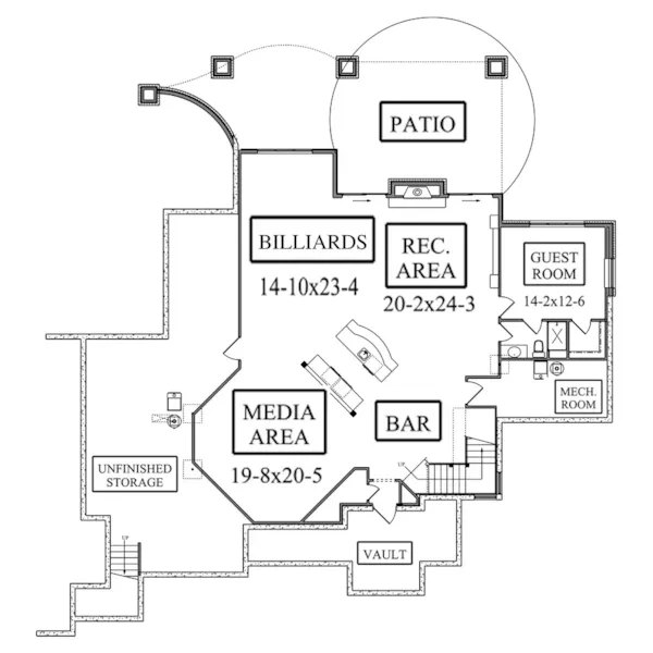 Tudor House Plan Lower Level Floor - Kingdel Creek Luxury Home 101D-0061 - Search House Plans and More