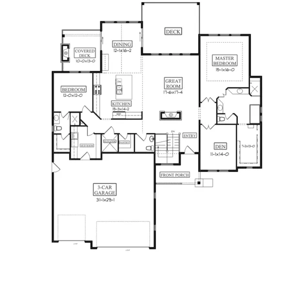 Shingle House Plan First Floor - Boyds Creek Modern Farmhouse 101D-0065 - Search House Plans and More