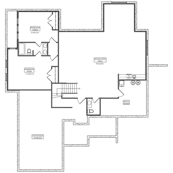 Cabin & Cottage House Plan Lower Level Floor - Canyon Creek Lane Ranch Home 101D-0073 - Search House Plans and More