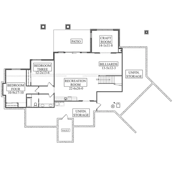 Mountain House Plan Lower Level Floor - Canyon Shadow Rustic Home 101D-0084 - Search House Plans and More