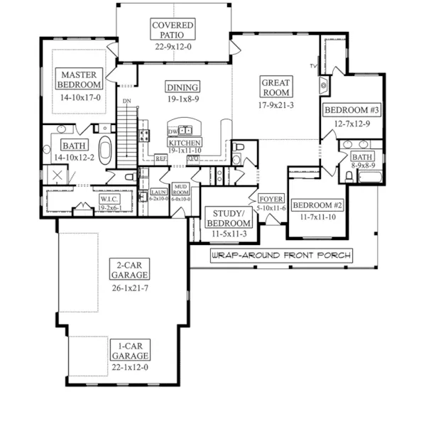 Southern House Plan First Floor - Bozeman Trail Ranch Home 101D-0089 - Search House Plans and More