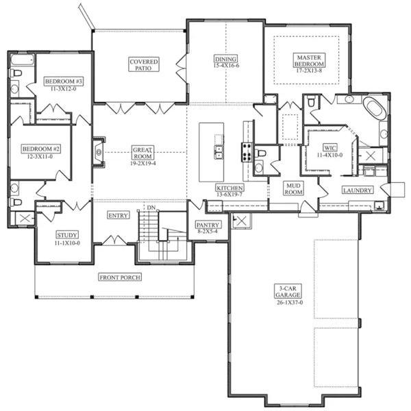 Traditional House Plan First Floor - Gilmore Gulch Modern Farmhouse 101D-0090 - Search House Plans and More