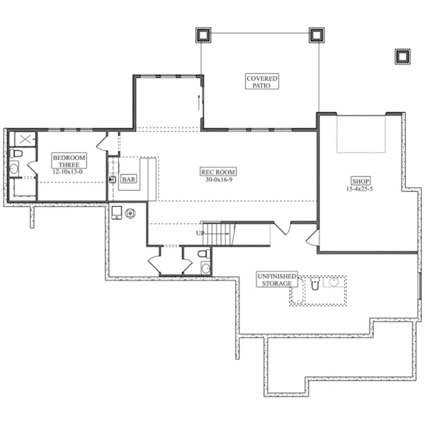 Mediterranean House Plan Lower Level Floor - Cactus Trail Prairie Home 101D-0096 - Shop House Plans and More