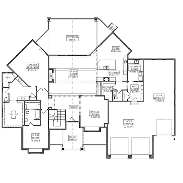 Rustic House Plan First Floor - Pleasant Park Rustic Home 101D-0107 - Shop House Plans and More