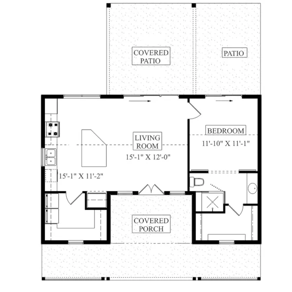 First Floor - Sycamore Bend Farmhouse Cottage 101D-0161 - Shop House Plans and More