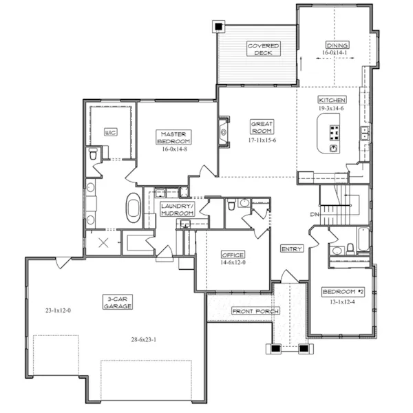 Ranch House Plan First Floor - Sawtooth Modern Farmhouse 101D-0175 - Shop House Plans and More