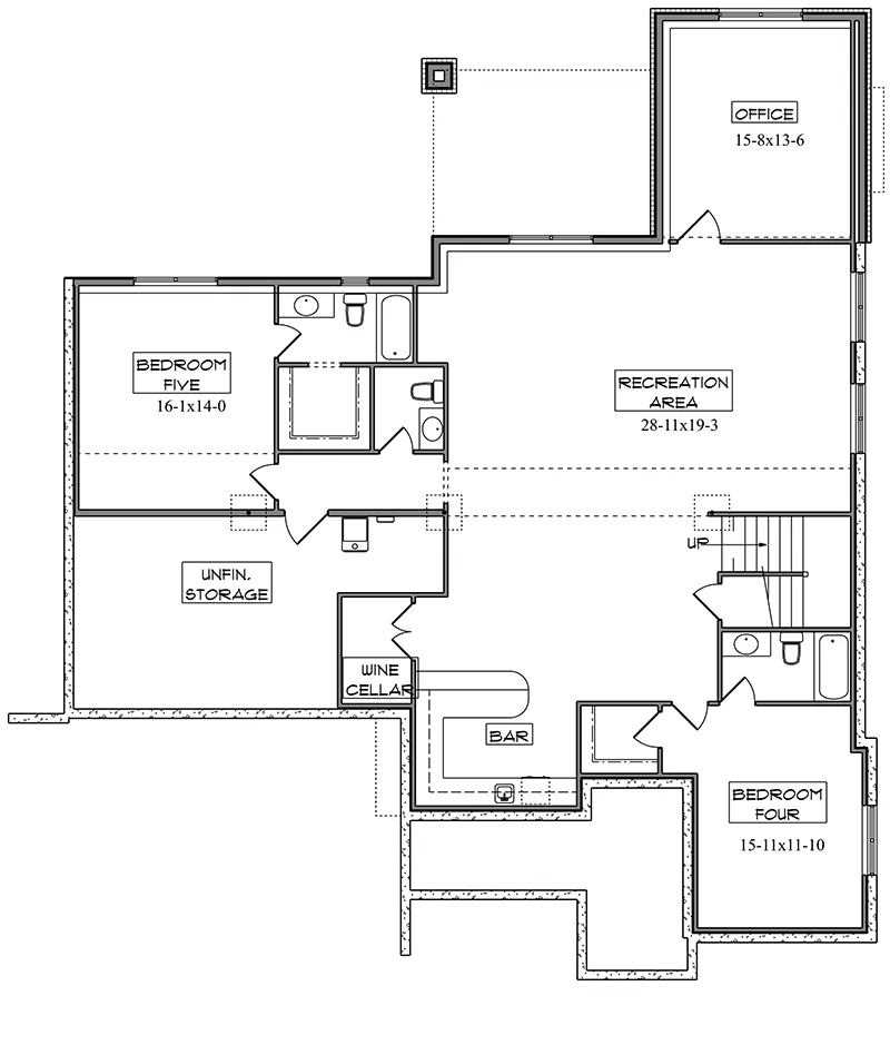 Country House Plan Lower Level Floor - Sawtooth Modern Farmhouse 101D-0175 - Shop House Plans and More