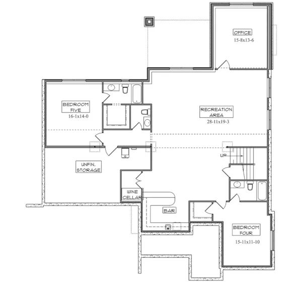 Ranch House Plan Lower Level Floor - Sawtooth Modern Farmhouse 101D-0175 - Shop House Plans and More