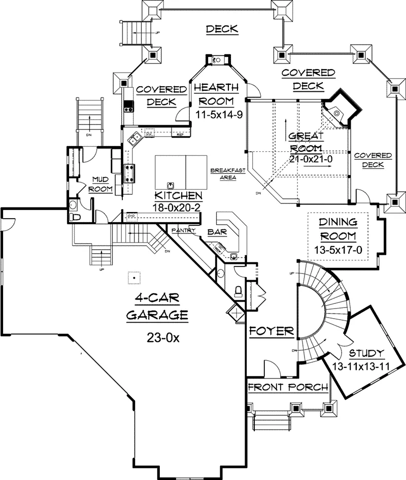 Craftsman House Plan First Floor - Kemper Hill Mountain Home 101S-0003 - Search House Plans and More