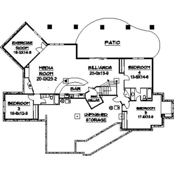 Craftsman House Plan Lower Level Floor - Parkholm Arts And Crafts Home 101S-0015 - Shop House Plans and More