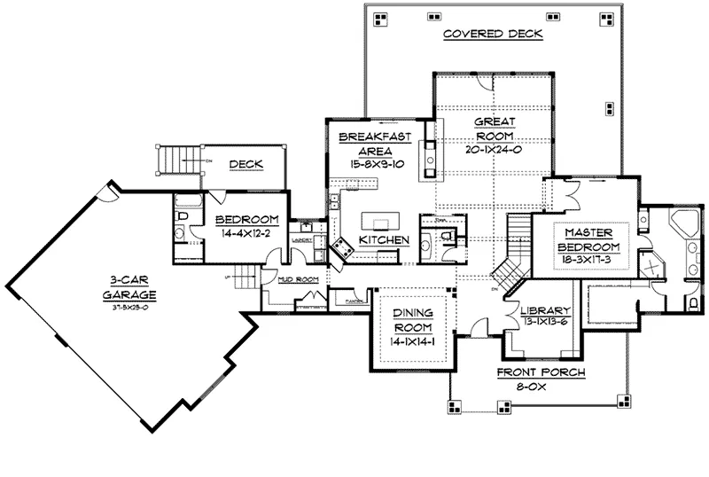 Ranch House Plan First Floor - Huntsmoor Craftsman Ranch Home 101S-0016 - Search House Plans and More