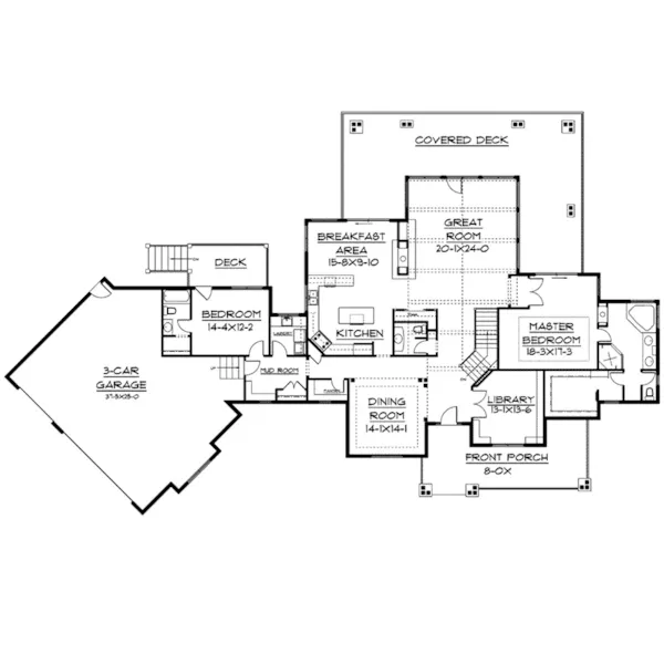 Craftsman House Plan First Floor - Huntsmoor Craftsman Ranch Home 101S-0016 - Search House Plans and More