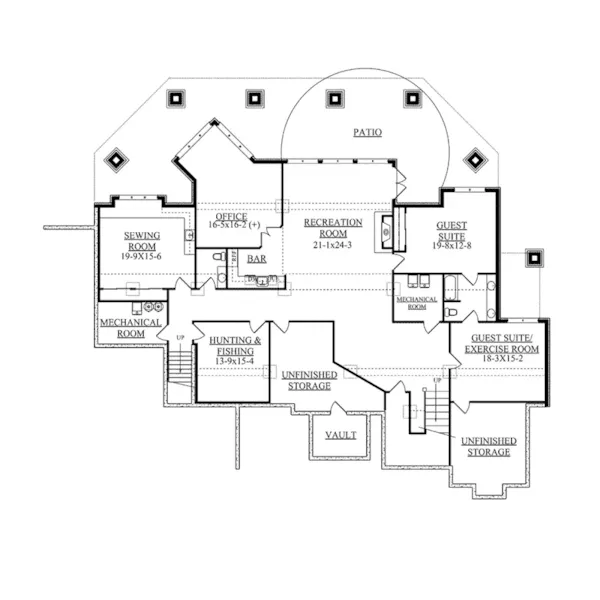 Luxury House Plan Lower Level Floor - Brick and Stone Home 101S-0024 | Stone Exterior Home