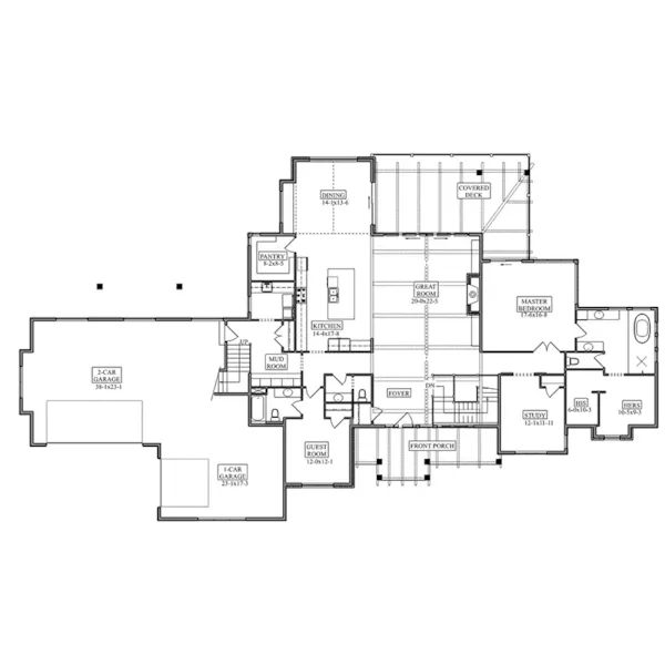 Modern Farmhouse Plan First Floor - Rock Bridge Rustic Farmhouse 101S-0029 - Shop House Plans and More