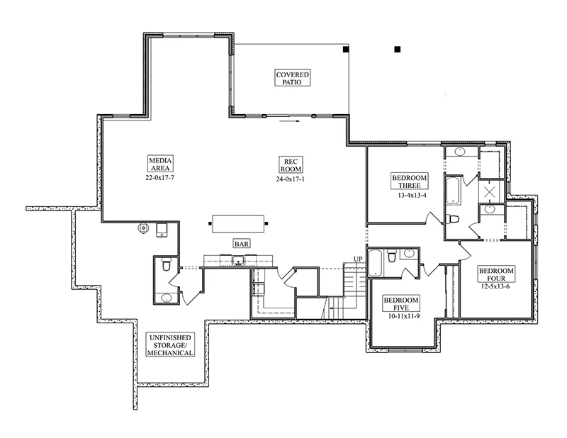 Modern House Plan Lower Level Floor - Rock Bridge Rustic Farmhouse 101S-0029 - Shop House Plans and More