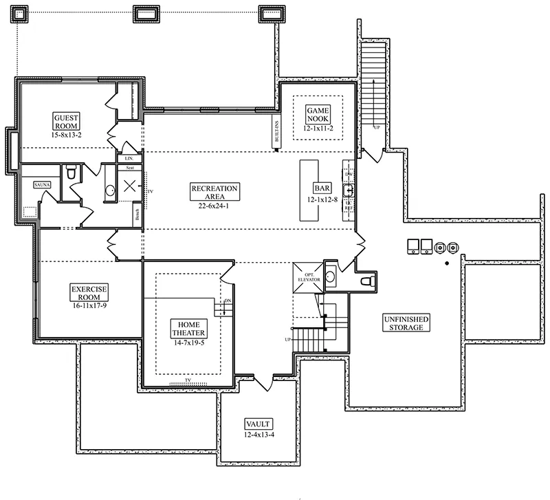 Craftsman House Plan Lower Level Floor - Allina Lane Luxury Home 101S-0032 | House Plans and More