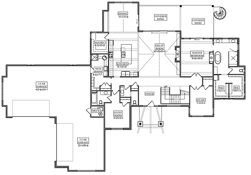 Rustic House Plan First Floor - Muskrat Creek Rustic Home 101S-0033 | House Plans and More