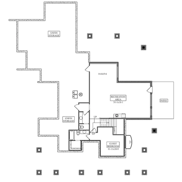 Arts & Crafts House Plan Lower Level Floor - Trappers Point Country Home 101S-0040 | House Plans and More