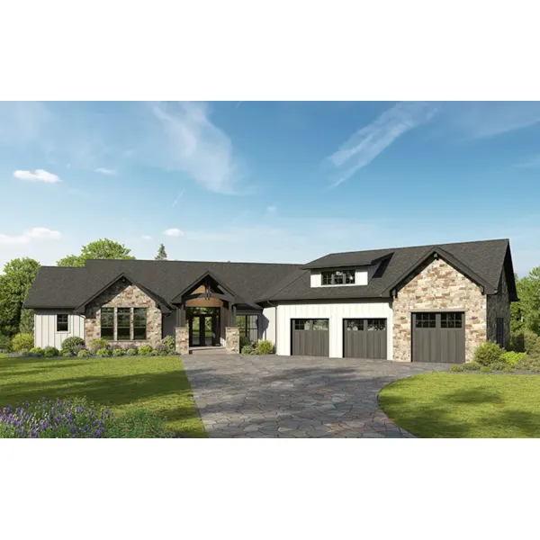 Farmhouse Plan Front of Home - Bonnet Ridge Luxury Home 101S-0046 | House Plans and More