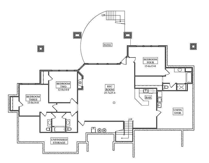 Arts & Crafts House Plan Lower Level Floor - 101S-0046 | House Plans and More