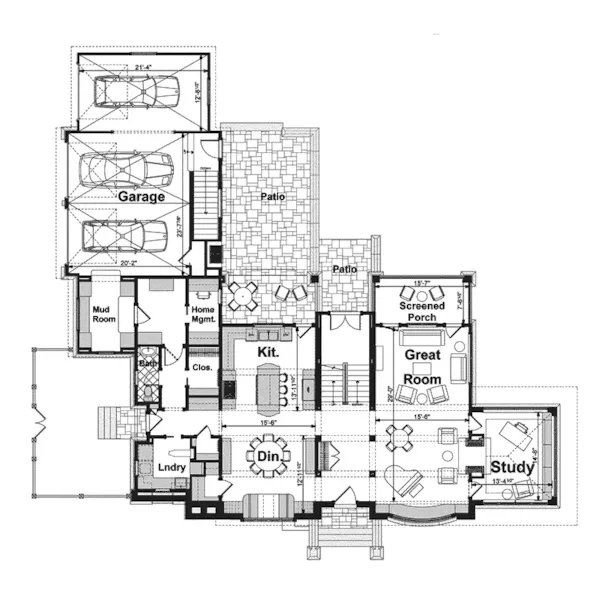 Contemporary House Plan First Floor - Rory Manor Craftsman Home 105S-0003 - Shop House Plans and More