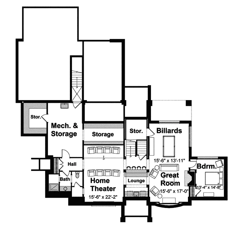 Country House Plan Lower Level Floor - Rory Manor Craftsman Home 105S-0003 - Shop House Plans and More