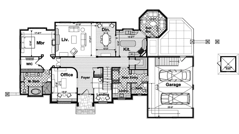 English Cottage House Plan First Floor - Riordan Manor Luxury Tudor Home 105S-0004 - Shop House Plans and More