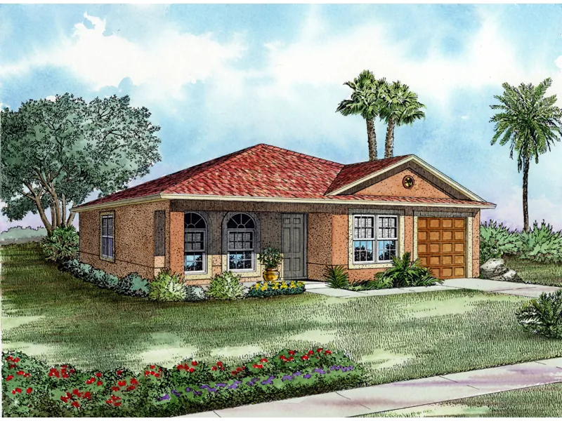 Floridian Style Ranch With Stucco Exerior And Arched Front Windows