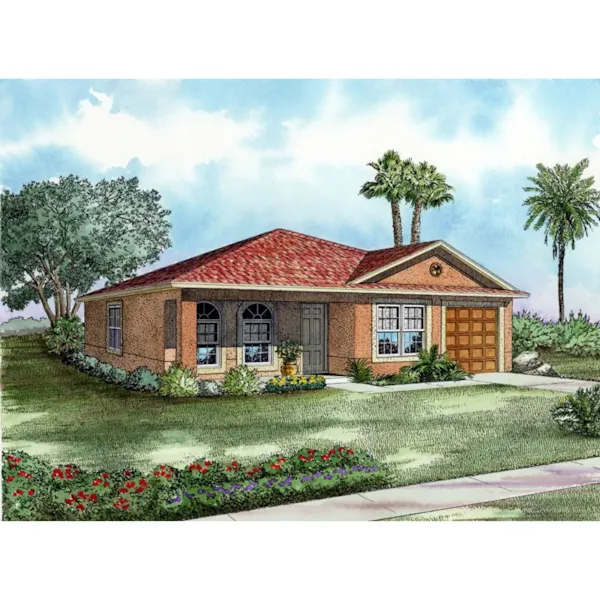 Floridian Style Ranch With Stucco Exerior And Arched Front Windows