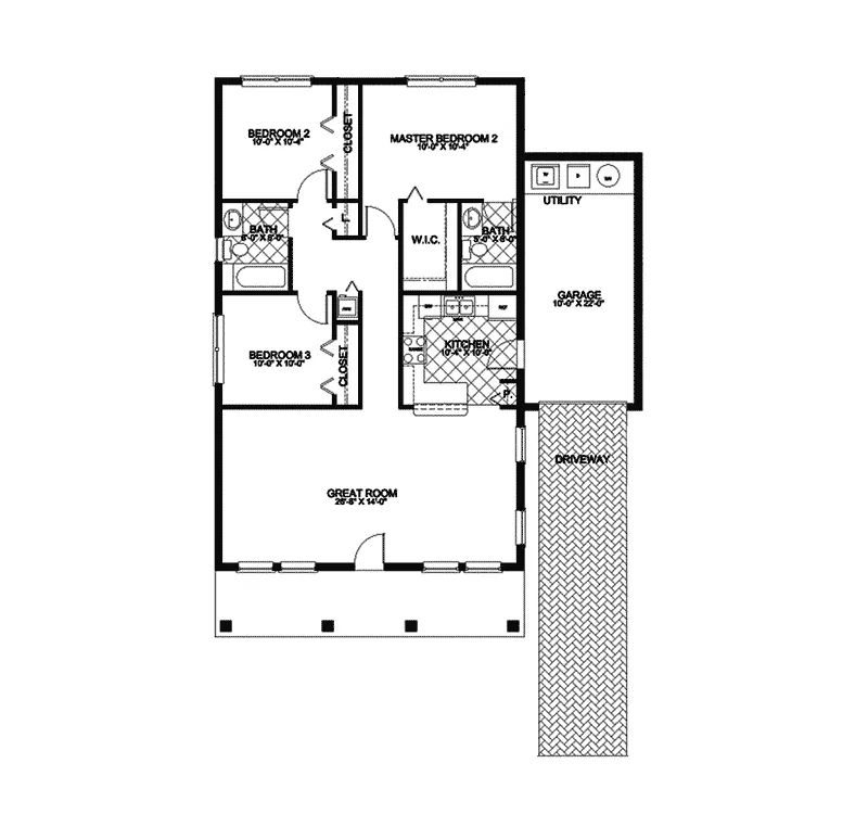Adobe House Plans & Southwestern Home Design First Floor - Ventana Park Country Ranch Home 106D-0003 - Shop House Plans and More
