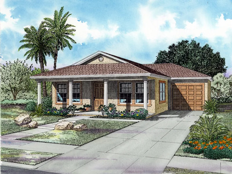 Casual Florida Style Bungalow With Covered Porch